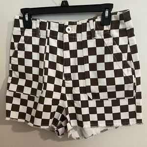 NWT Dark brown and cream checkered denim shorts